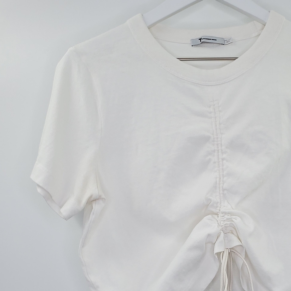 T Alexander Wang Cotton Silk Ruche Crop Top White - Picture 2 of 7